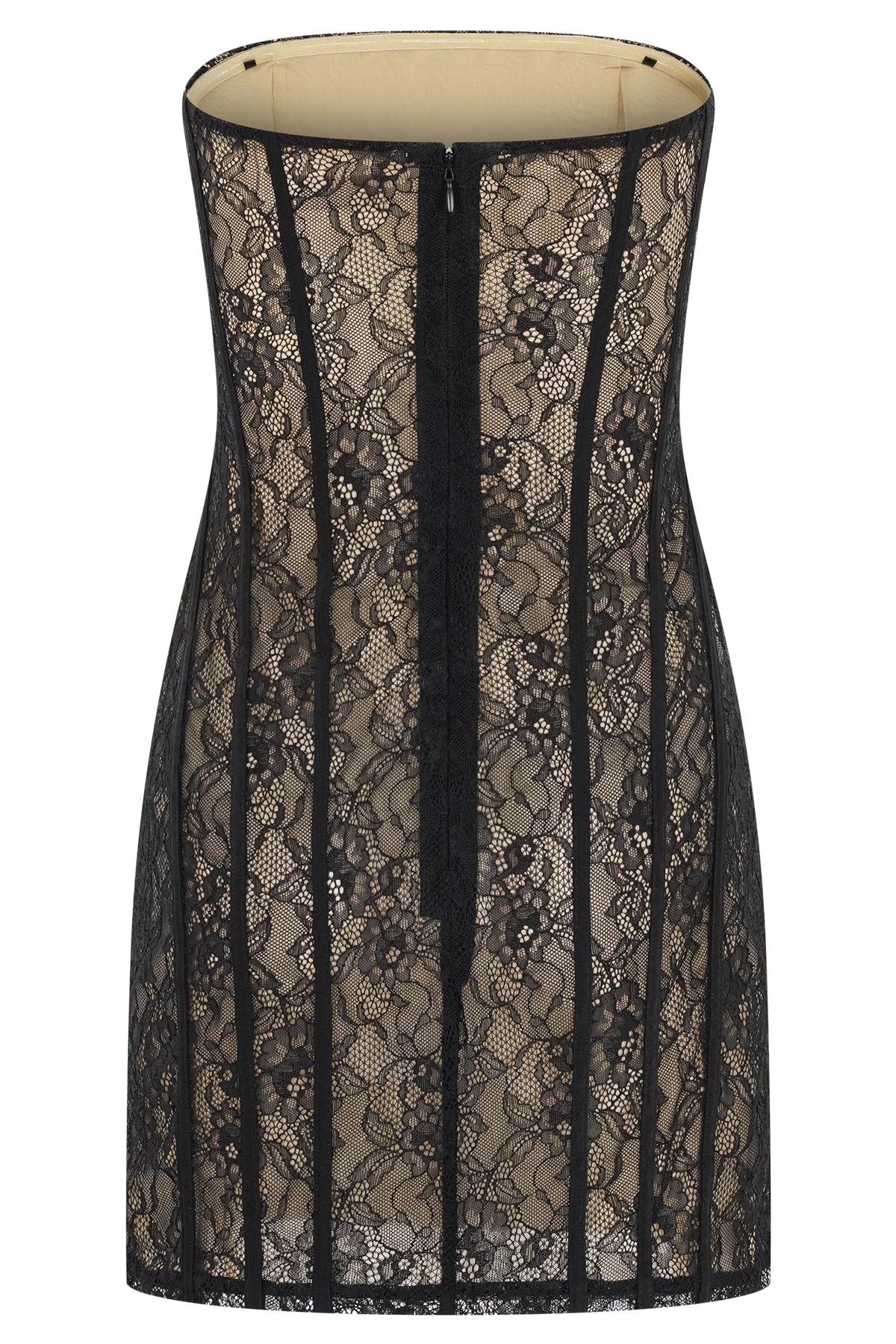 Jeannette Panelled Lace Mini Dress Black