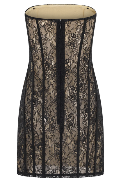 Jeannette Panelled Lace Mini Dress Black