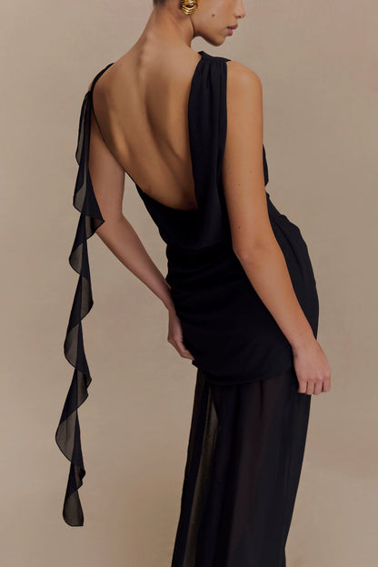 Daria Draped Chiffon Maxi Dress Black