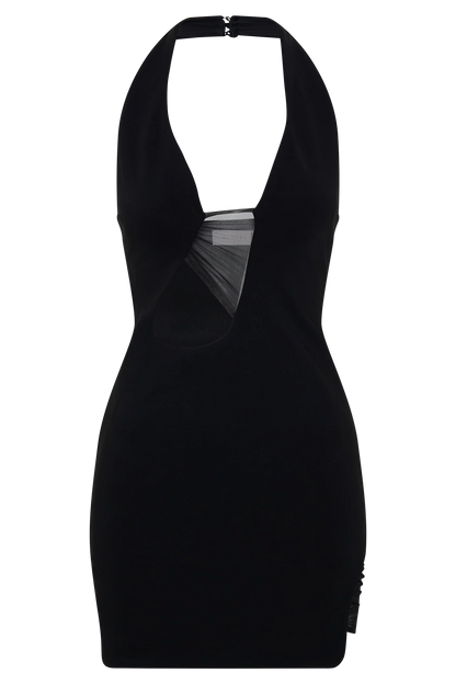 Aubree Crepe And Mesh Mini Dress Black