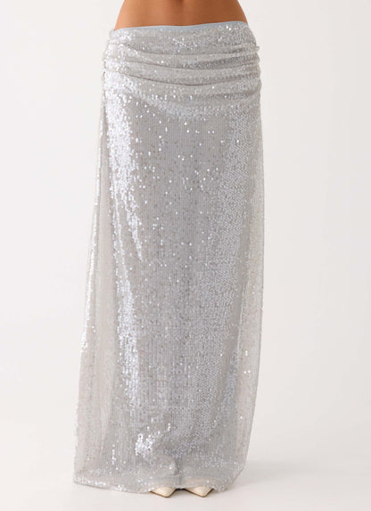 Susie Sequin Maxi Skirt Silver