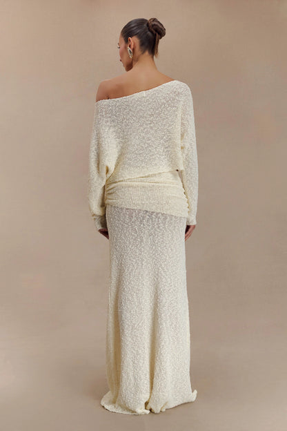 Petra Ruched Knit Maxi Skirt Ivory