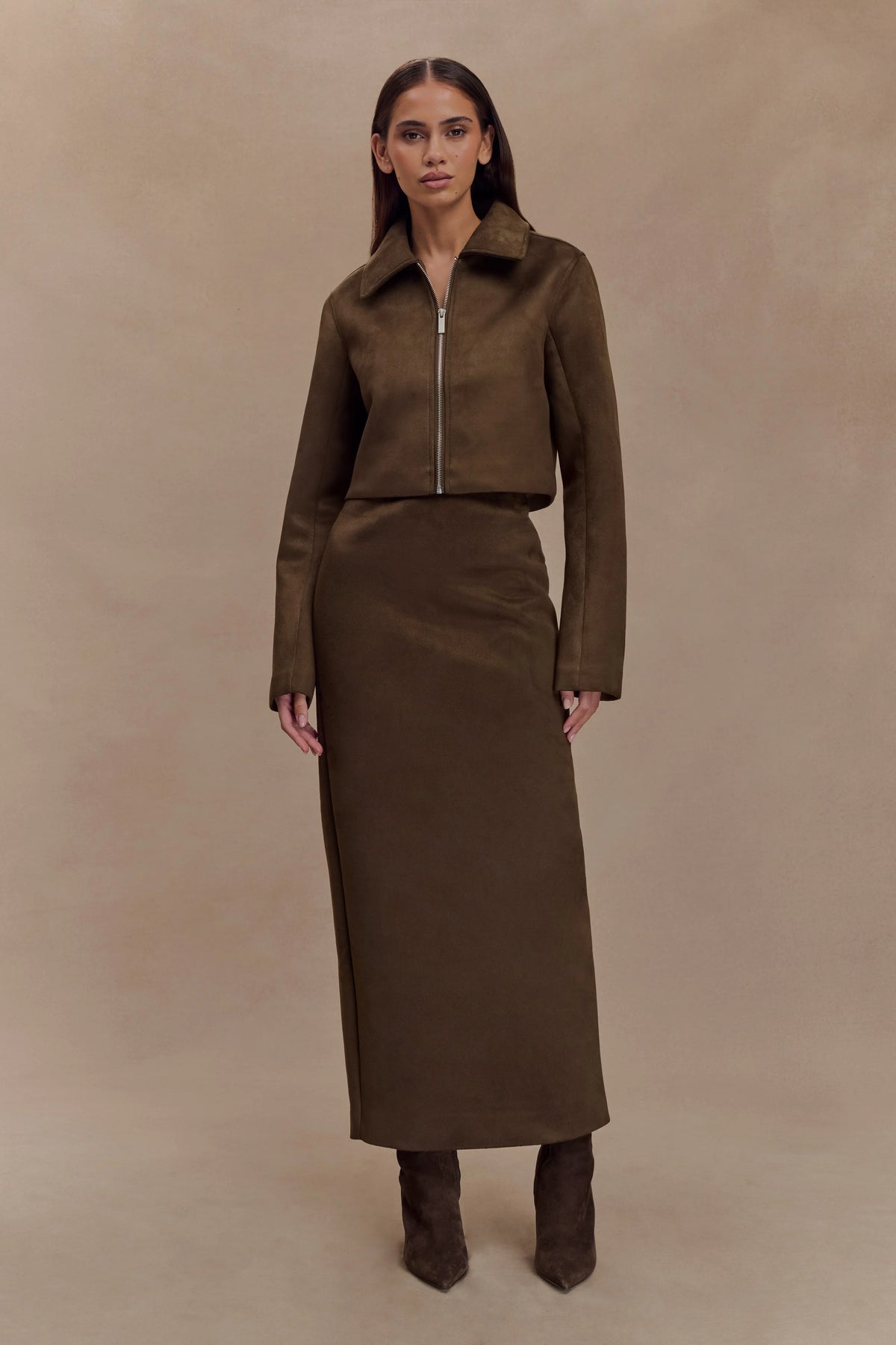 Hayes Faux Suede Collared Jacket Chocolate