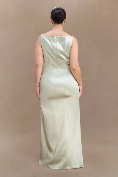 Violet Sleeveless Satin Maxi Dress Sage