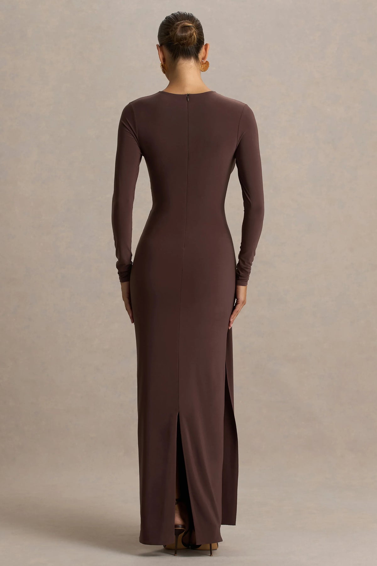 Virelle Brown Boat Neck Maxi Dress With Wrap Detail And Sash