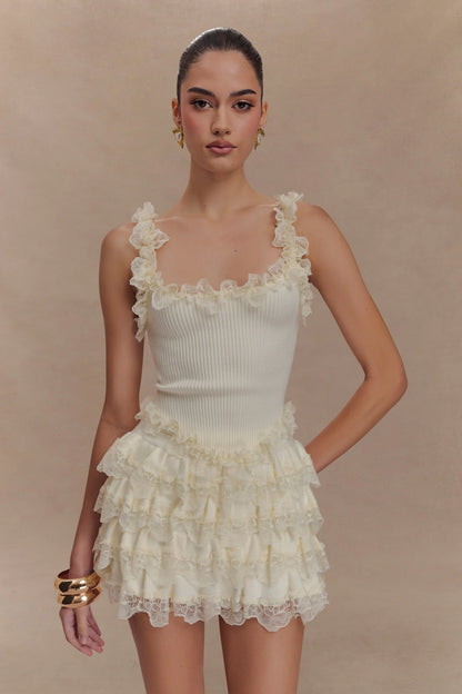 Margaret Lace Ruffle Mini Skort Cream