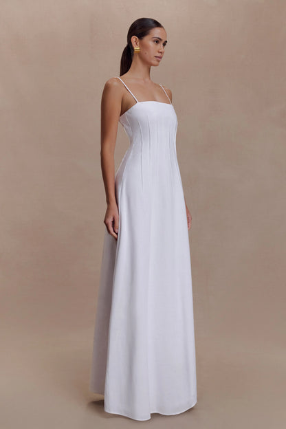 Sofie Pintuck Linen Maxi Dress White