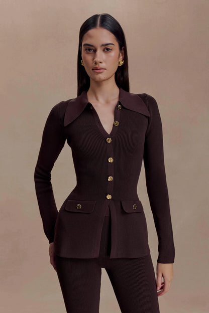 Suzie Ribbed Long Sleeve Longline Top Chocolate