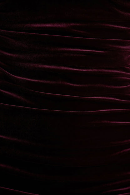 Treat Burgundy Velvet Asymmetric Neck Maxi Dress With Ruched Detailing