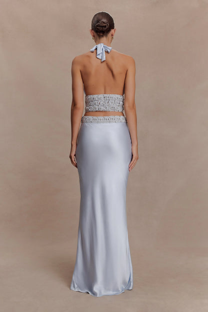 Clementine Chiffon Hand Beaded Top Pale Blue