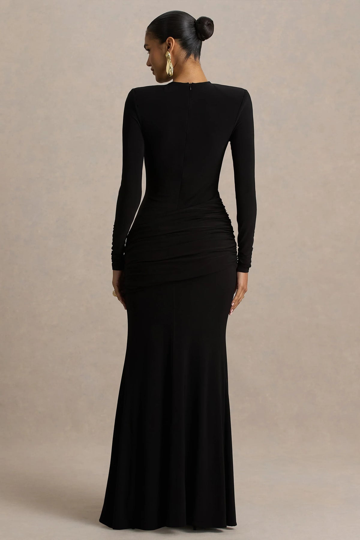Liora Black Crew Neck Maxi Dress With Front High Split