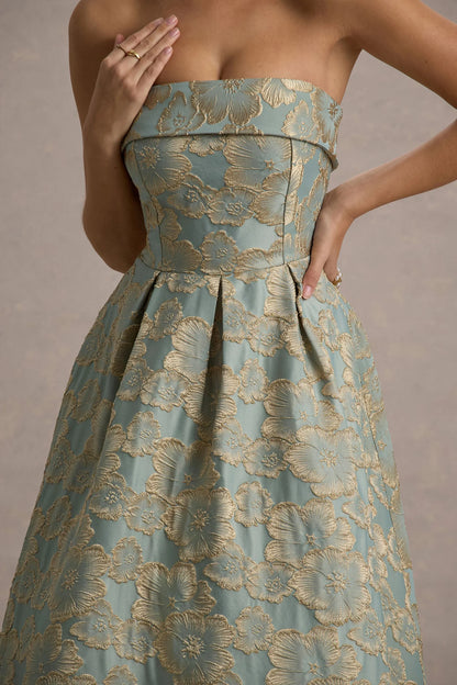 Zuma Light Blue Jacquard Strapless Midi Dress