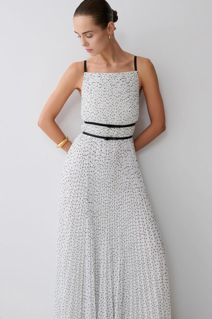 Clarisse Pleated Maxi Dress Polka Dot