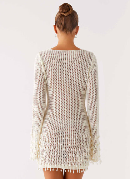 Majestic Beaded Crochet Mini Dress Ivory