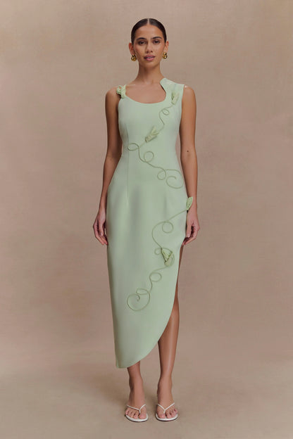 Virginia Suiting Embroidered Midi Dress Sage