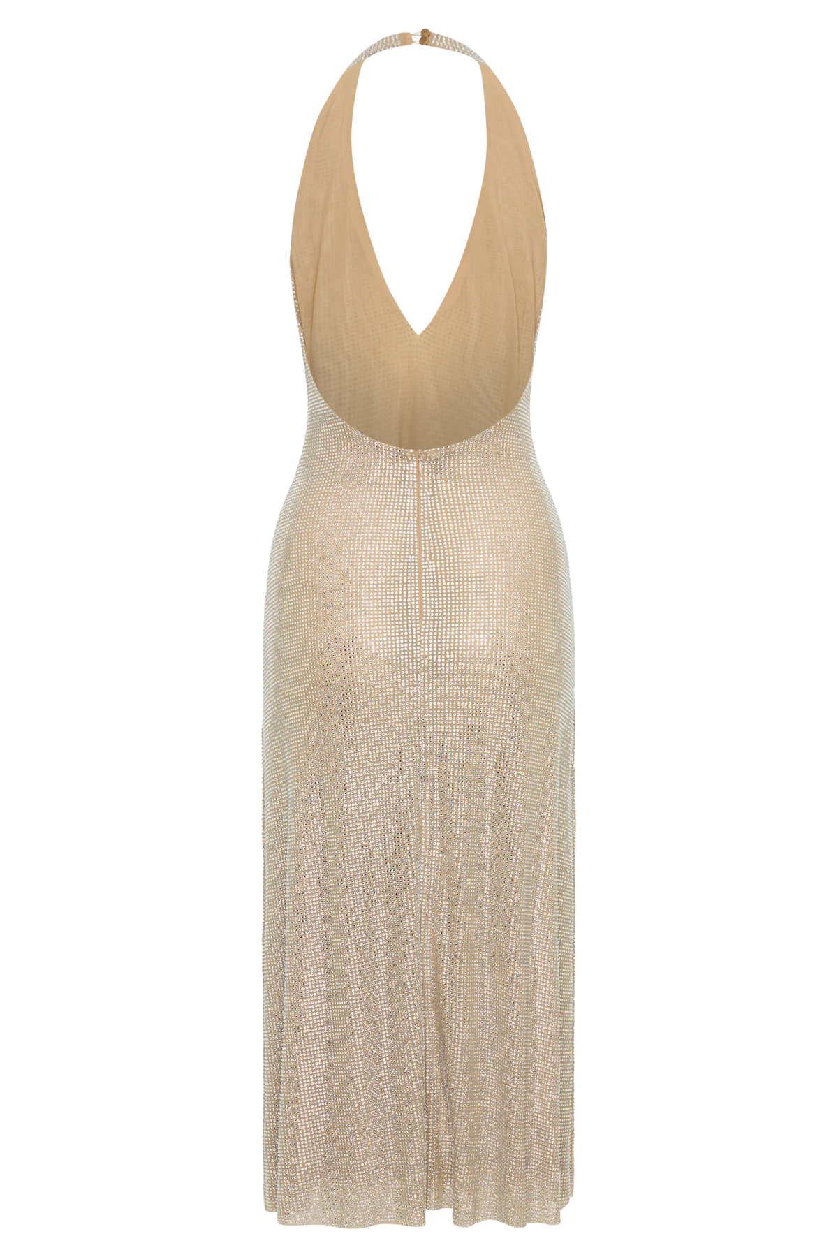 Genie Diamante Halter Midi Dress Nude