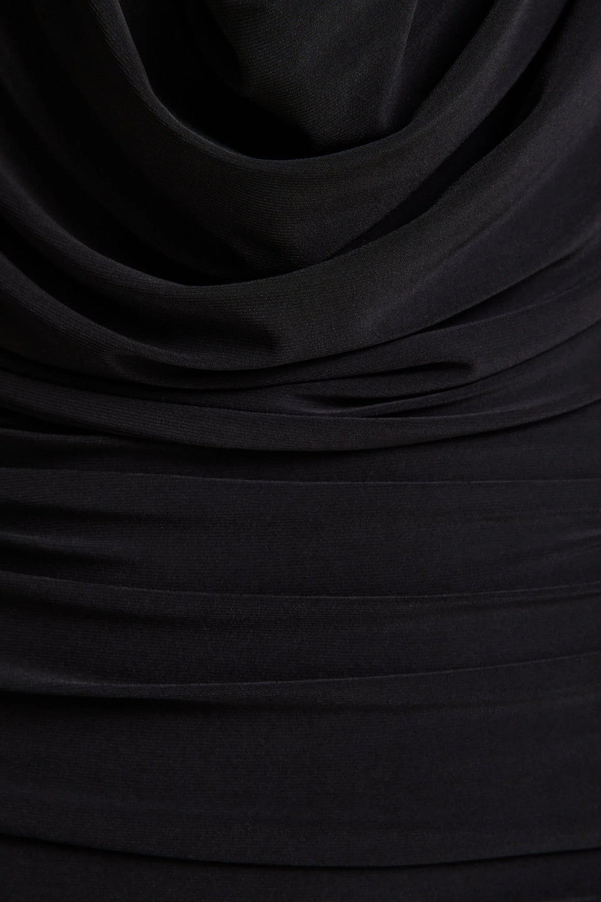 Griselda Black Plunge Neck Midi Dress With Sheer Long Sleeves