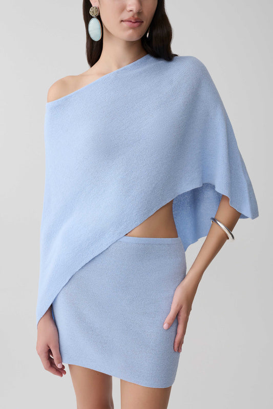 Loura One Shoulder Knit Cape Top Cornflower Blue
