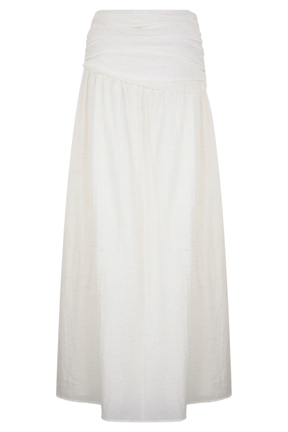 Scottie Gathered Linen Knot Maxi Skirt Oat Marle
