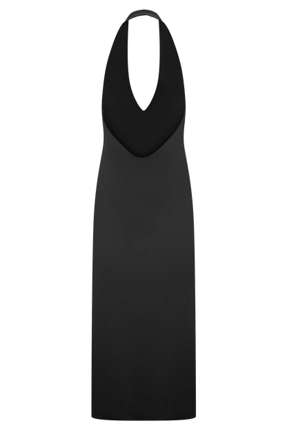 Genie Slinky Halter Midi Dress Black