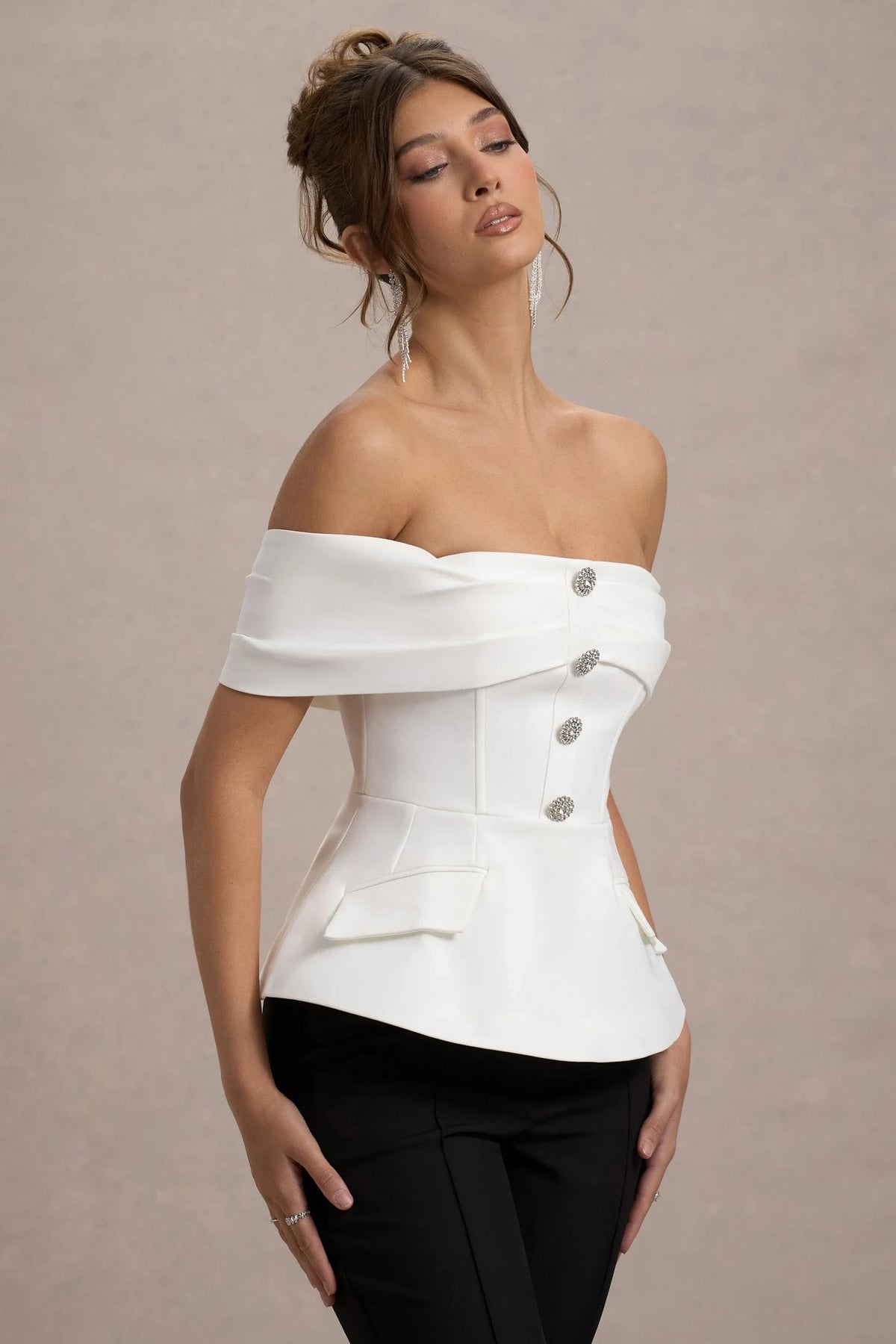 Shai White Tailored Bardot Top