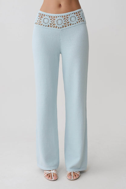 Miley Crochet Waistband Straight Leg Pant Pale Aqua