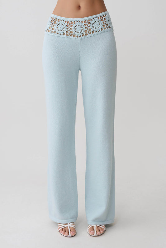 Miley Crochet Waistband Straight Leg Pant Pale Aqua