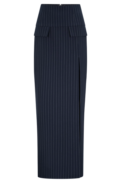 Cassie Column Maxi Skirt Navy Pinstripe