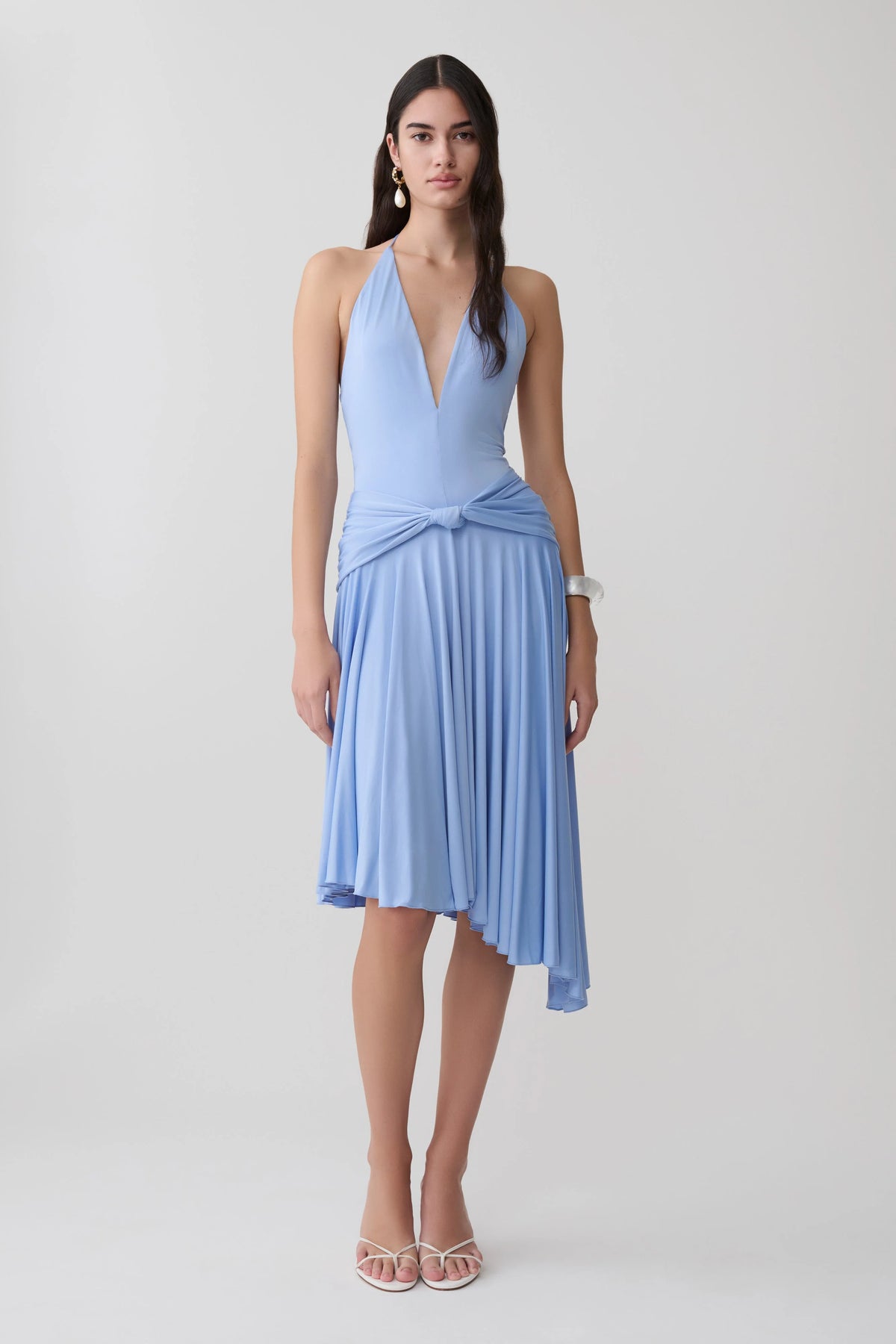 Zelda Asymmetric Slinky Midi Dress Cornflower Blue