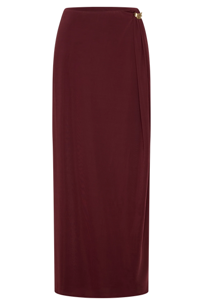 Bridget Slinky Maxi Skirt With Hardware Burgundy