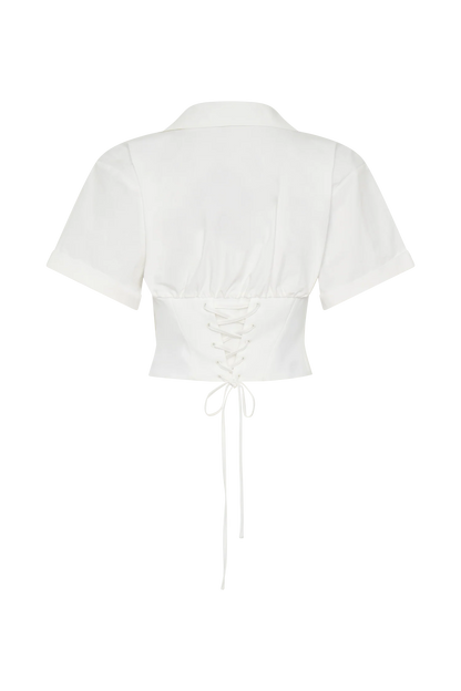 Noelia Tie Back Short Sleeve Shirt White