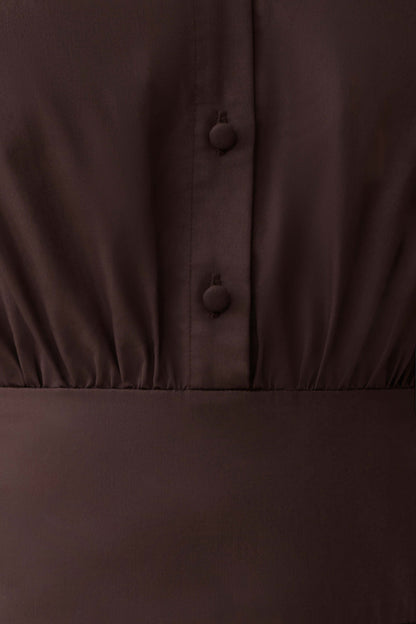 Isolde Long Sleeve Cotton Maxi Dress Dark Chocolate