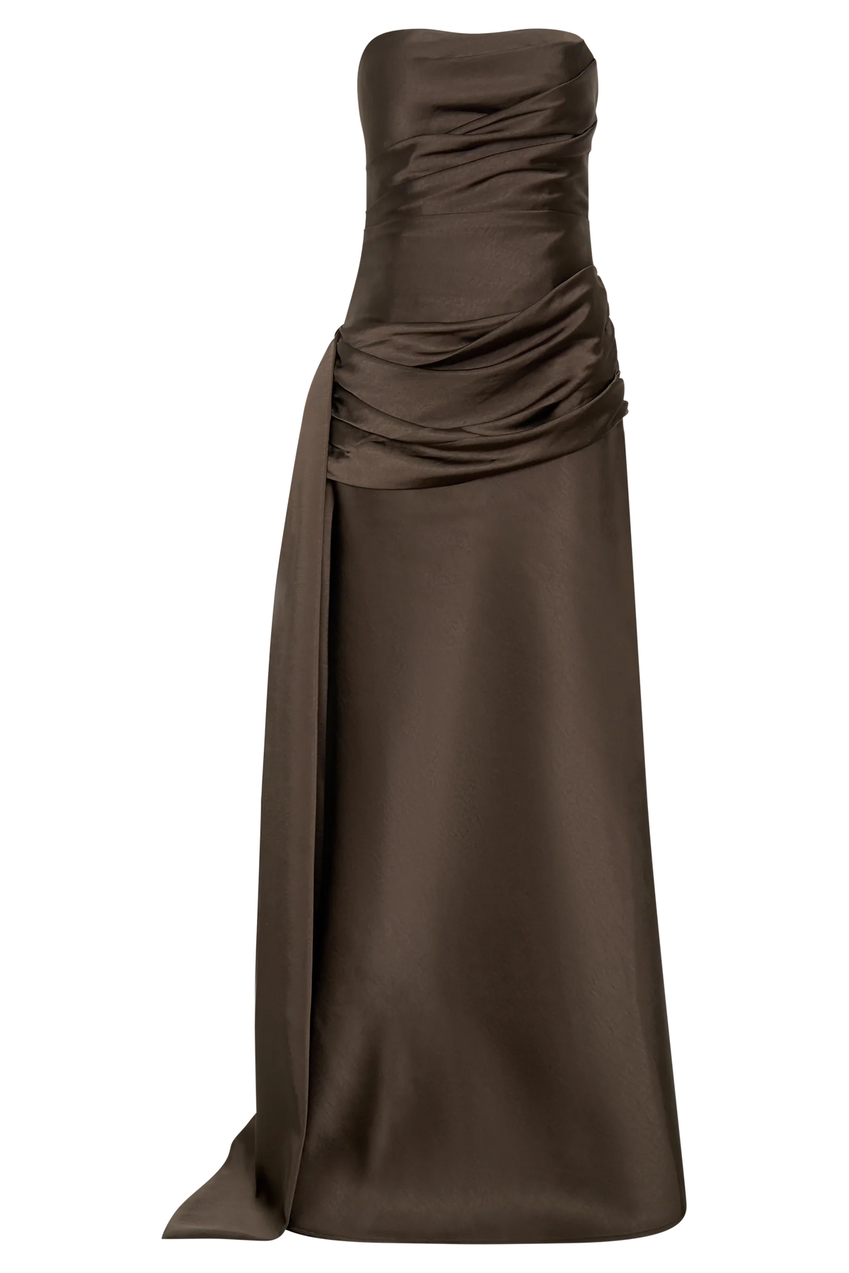 Sarah Strapless Maxi Dress With Waist Tie Mocha