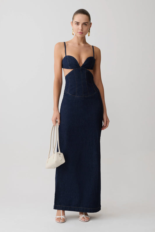 Amila Denim Cupped Maxi Dress Indigo Blue