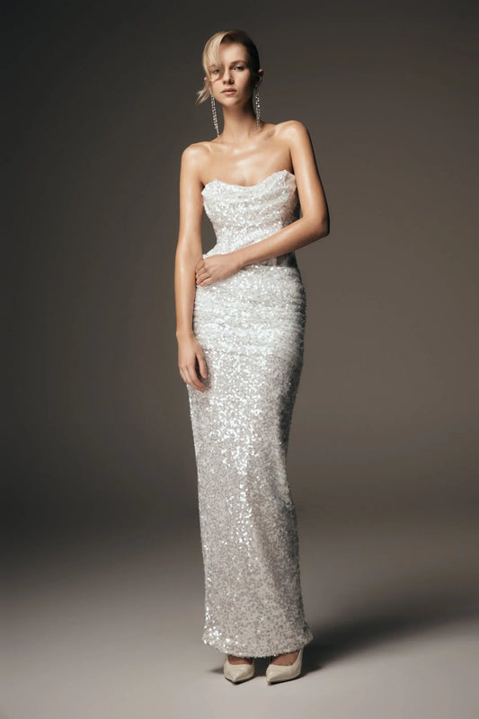Nala Strapless Sequin Maxi Dress Ivory