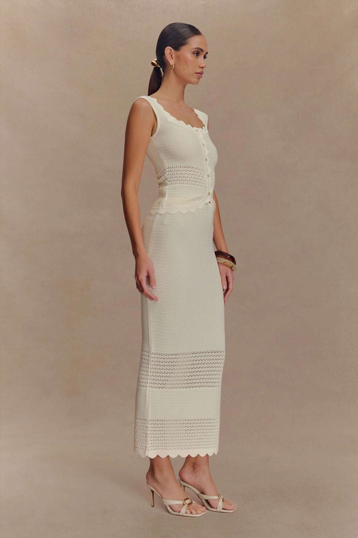 Madeline Scallop Knit Midi Skirt Ivory