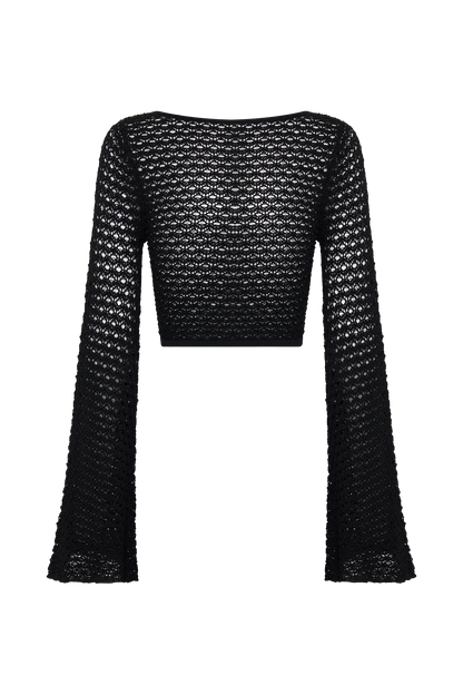Mania Crochet Long Sleeve Cropped Top Black