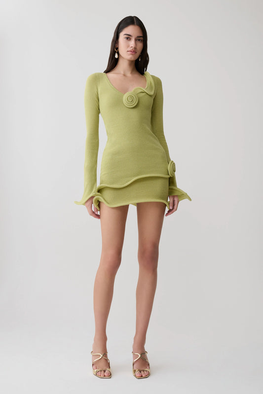 Samira Knit Long Sleeve Mini Dress Light Olive