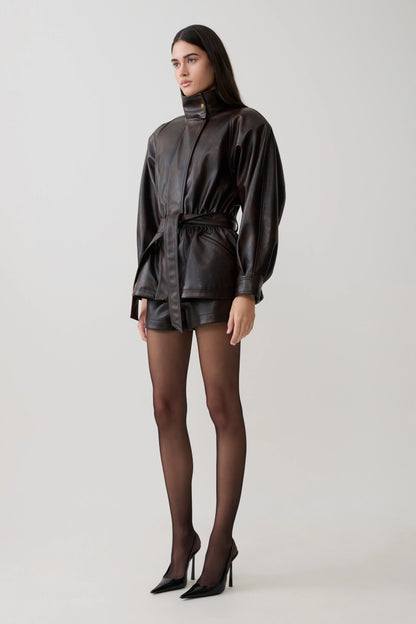 Adaline Faux Leather High Waisted Shorts Dark Chocolate