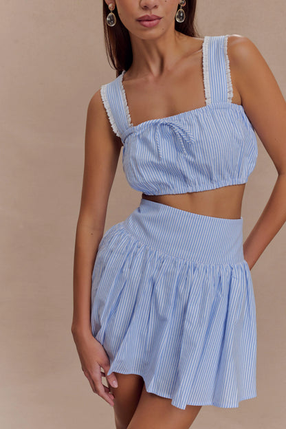 Gretel Sleeveless Crop Top Blue Pinstripe