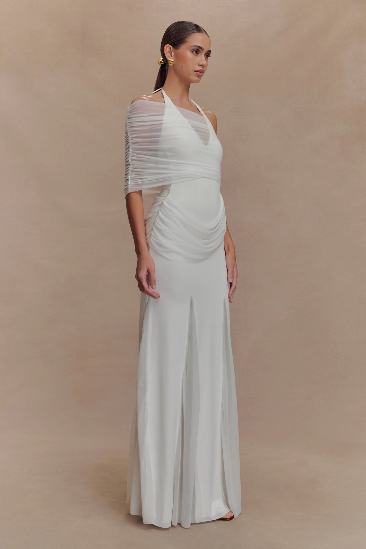Gabrielle Slinky And Mesh Maxi Dress White