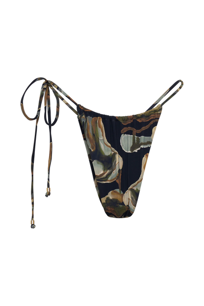 Andie Ruched String Side Bikini Brief Green Fluid Reverie Print