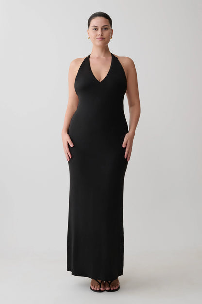 Hana Slinky Plunge Maxi Dress Black