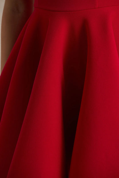 Prosperity Red Asymmetric Neck Mini Dress With Bow Detail
