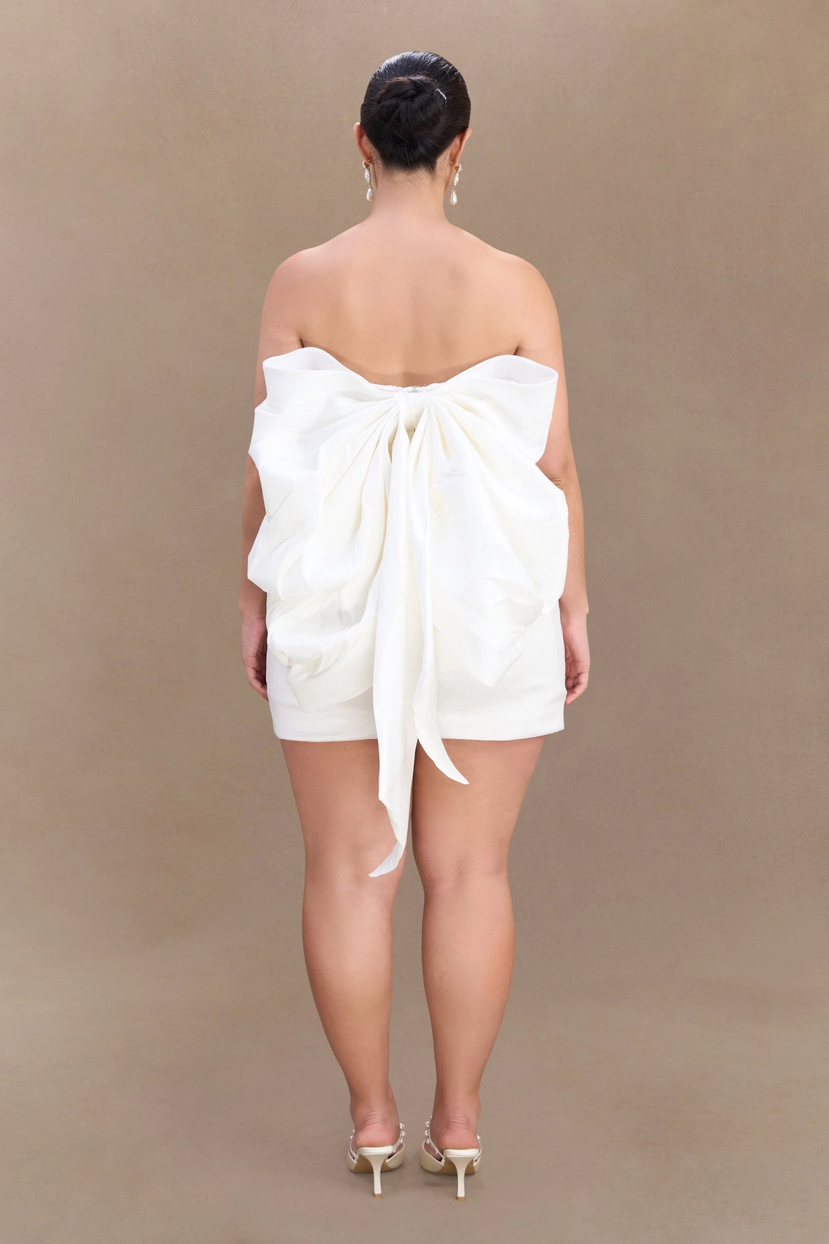 Suzette Taffeta Bow Mini Dress White