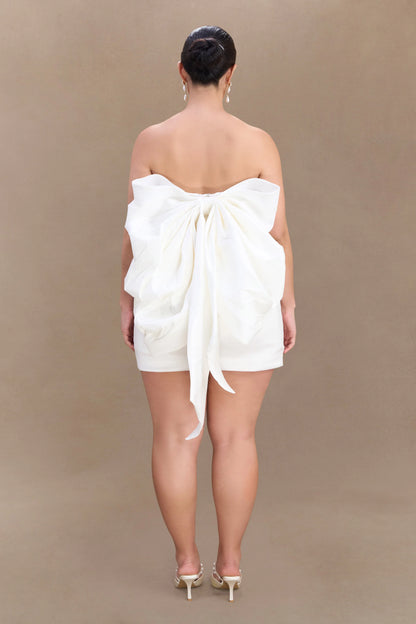 Suzette Taffeta Bow Mini Dress White