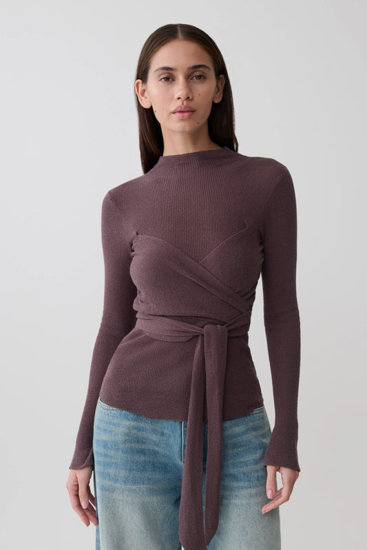 Lawson Wrap Knit Long Sleeve Top Peppercorn