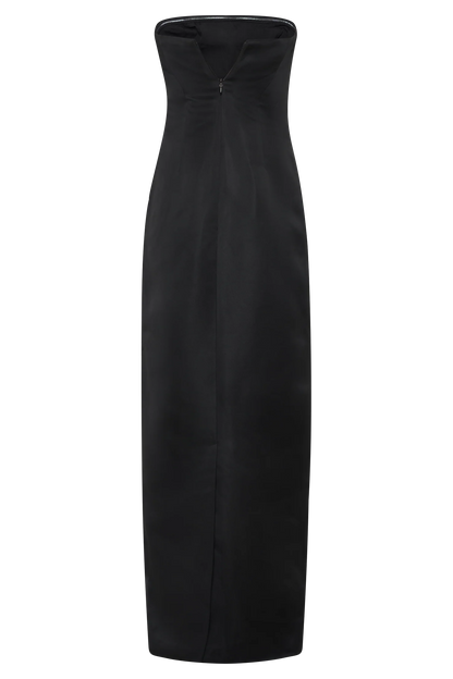 Cyrill Strapless Satin Structured Maxi Dress Black