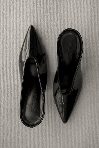 Emerson Patent Faux Leather Point Heel Black