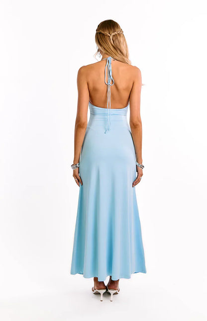 Chevelle Light Blue Halter Maxi dress